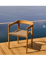 GIOVE silla con reposabrazos de madera maciza de teca y cuerda para exterior