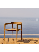 LANE Sillón apilable con reposabrazos de madera maciza de teca para jardines y terrazas al aire libre
