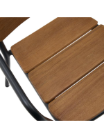 IVREA footstool with armrests in black aluminum and solid eucalyptus wood for outdoor