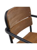 IVREA tabouret avec accoudoirs h 65 en aluminium noir et bois d'eucalyptus massif pour l'extérieur