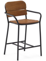 IVREA tabouret avec accoudoirs h 65 en aluminium noir et bois d'eucalyptus massif pour l'extérieur