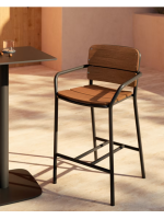 IVREA footstool with armrests in black aluminum and solid eucalyptus wood for outdoor