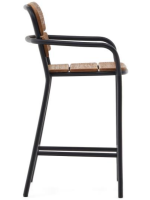 IVREA footstool with armrests in black aluminum and solid eucalyptus wood for outdoor