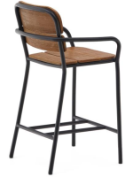IVREA footstool with armrests in black aluminum and solid eucalyptus wood for outdoor