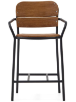IVREA escabel con brazos h 65 en aluminio negro y madera maciza de eucalipto para exterior
