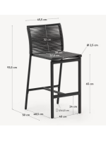BRUCE Fußbank 65 h in Seil und grauem Aluminiumdesign für den Garten oder die Terrasse Hausbar Eisdiele