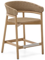 ALPER taburete h asiento 75 o 65 en madera maciza de acacia natural y cuerda para jardín exterior o terraza