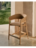 ALPER taburete h asiento 75 o 65 en madera maciza de acacia natural y cuerda para jardín exterior o terraza