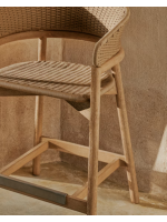 ALPER tabouret h assise 75 ou 65 en bois d'acacia naturel massif et corde pour jardin extérieur ou terrasse