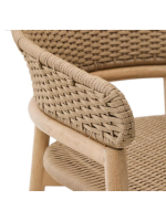 ALPER taburete h asiento 75 o 65 en madera maciza de acacia natural y cuerda para jardín exterior o terraza