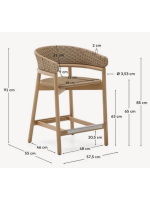 ALPER stool h seat 75 or 65 in solid natural acacia wood and rope for outdoor garden or terrace