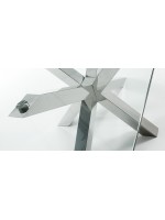 LUXOR fisso 160 o 180 o 200 cm piano in vetro cristallo e gambe in acciaio inox tavolo design
