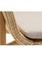 DONALD sgabello 65 o 75 h in legno massello di teak e rattan sintetico e cuscino sfoderabile per esterno e per interno