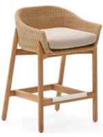 DONALD Tabouret 65 ou 75 en bois de teck massif et rotin synthétique et coussin amovible pour l'intérieur et l'extérieur