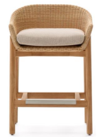 DONALD sgabello 65 o 75 h in legno massello di teak e rattan sintetico e cuscino sfoderabile per esterno e per interno
