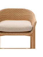 DONALD Taburete 65 o 75 cm de madera maciza de teca y ratán sintético y cojine desenfundable para interior y exterior