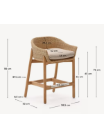 DONALD sgabello 65 o 75 h in legno massello di teak e rattan sintetico e cuscino sfoderabile per esterno e per interno