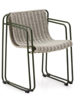 DAKY Silla con brazos en cuerda sintética verde y patas de acero galvanizado verde para exterior