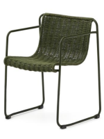 DAKY chaise avec accoudoirs en corde synthétique verte et pieds en acier galvanisé vert pour l'extérieur