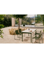 DAKY chair with armrests in green synthetic rope and green galvanized steel legs for outdoors