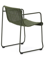 DAKY chaise avec accoudoirs en corde synthétique verte et pieds en acier galvanisé vert pour l'extérieur