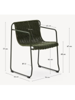 DAKY in corda sintetica verde e gambe in acciaio zincato verde sedia con braccioli per esterno