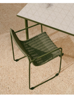 DAKY chair with armrests in green synthetic rope and green galvanized steel legs for outdoors