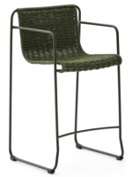 MERCURIO Tabouret de 65 ou 75 en corde synthétique verte et pieds en acier galvanisé vert pour l'extérieur