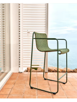 MERCURIO Tabouret de 65 ou 75 en corde synthétique verte et pieds en acier galvanisé vert pour l'extérieur
