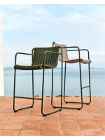 MERCURIO Tabouret de 65 ou 75 en corde synthétique verte et pieds en acier galvanisé vert pour l'extérieur