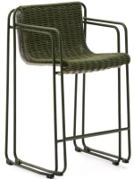 MERCURIO Taburete de 65 o 75 en cuerda sintética verde y patas de acero galvanizado verde para exterior