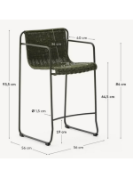 MERCURIO Tabouret de 65 ou 75 en corde synthétique verte et pieds en acier galvanisé vert pour l'extérieur