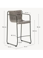 copy of MERCURIO stool 65 or 75 h in grey synthetic rope and green galvanized steel legs for outdoors