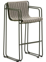 copy of MERCURIO Tabouret de 65 ou 75 en corde synthétique grise et pieds en acier galvanisé vert pour l'extérieur