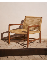 AMUT Sillon en madera maciza de teca natural y cuerda para jardín exterior o terraza
