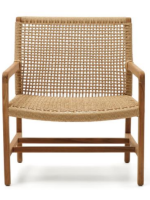 AMUT Sillon en madera maciza de teca natural y cuerda para jardín exterior o terraza