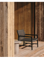 ENJOY armchair in solid acacia wood and rope in black for outdoor garden or terrace