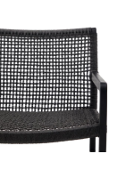 ENJOY chaise avec accoudoirs en bois de teck massif et corde in noir pour jardin extérieur ou terrasse
