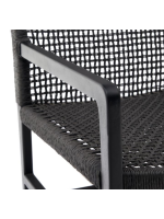 ENJOY chaise avec accoudoirs en bois de teck massif et corde in noir pour jardin extérieur ou terrasse