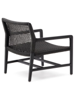 ENJOY chaise avec accoudoirs en bois de teck massif et corde in noir pour jardin extérieur ou terrasse