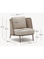 LONDON Armchair in aluminum and rope dove gray and ecru cushions for home garden terrace
