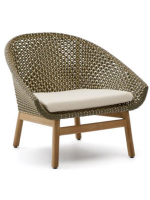 ILLOI fauteuil en bois de teck massif et rotin synthétique et coussin amovible pour l'intérieur et l'extérieur