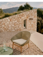 ILLOI Sillón de madera maciza de teca y ratán sintético y cojine desenfundable para interior y exterior