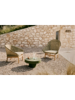 ILLOI poltrona in legno massello di teak e rattan sintetico e cuscino sfoderabile per esterno e per interno