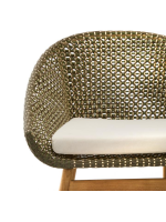 ILLOI fauteuil en bois de teck massif et rotin synthétique et coussin amovible pour l'intérieur et l'extérieur