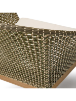 ILLOI Sessel aus massivem Teakholz und synthetischem Rattan und abnehmbarem Kissen für drinnen und draußen