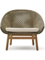 ILLOI Sillón de madera maciza de teca y ratán sintético y cojine desenfundable para interior y exterior