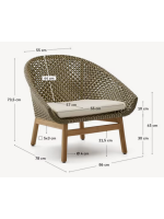 ILLOI fauteuil en bois de teck massif et rotin synthétique et coussin amovible pour l'intérieur et l'extérieur