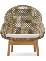BETTY poltrona in legno massello di teak e rattan sintetico e cuscino sfoderabile per esterno e per interno