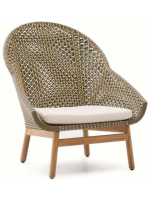 BETTY armchair in solid teak wood and synthetic rattan and removable cushion